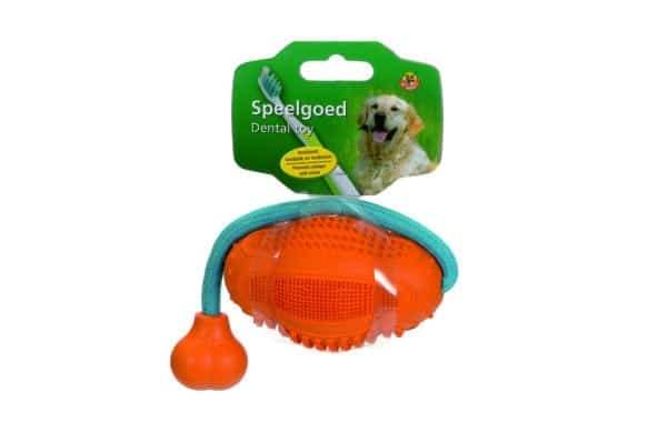Balle orange en caoutchouc avec corde, pour chiens 9 cm - Beeztees