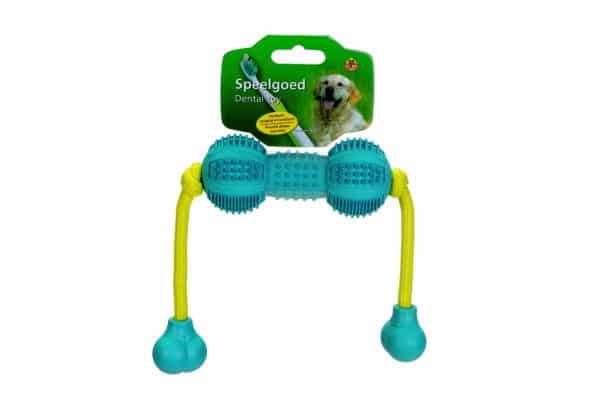 Haltère bleue en caoutchouc avec corde, pour chiens 13 cm - Beeztees