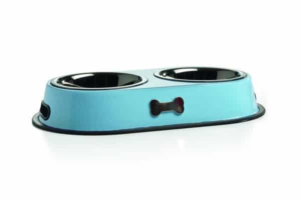 Set double dîner avec 2 mangeoire, gamelles en inox, pour chiens 2 x 0.35 l