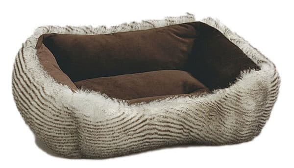 Panier, lit Cuddle en polar rayé brun et blanc, pour chiens 80 x 70 x 22 cm