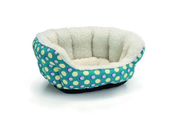 Panier Minipal pour chihuahuas et tout petits chiens bleu fonces et pois jaunes-blancs 35 x 30 x 20 cm - Beeztees