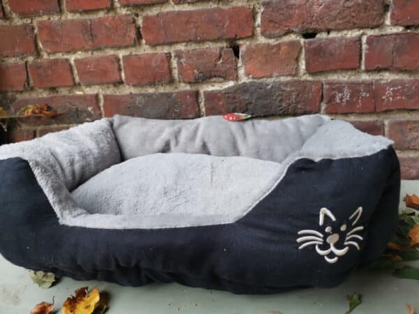 Lit, panier Baboo en peluche noir et gris pour chats - 48x37x18 cm